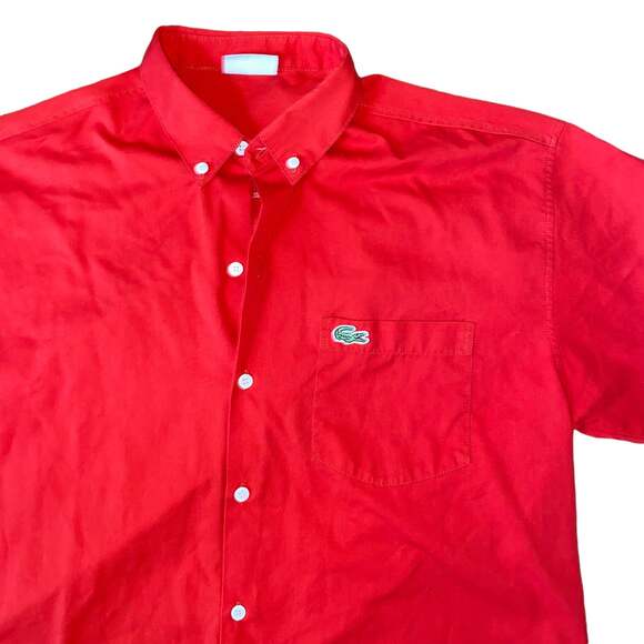 Lacoste Vintage Shirt Short Sleeve Button Down Chest pocket with logo red small - Picture 5 of 6